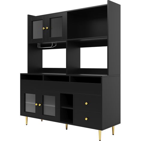 Hohe Anrichte fürs Wohnzimmer 145x39x171 cm aus MDF und Metall mit Changhong-Glastüren (1/5)