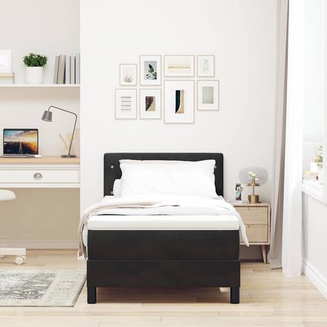 LED Boxspringbett mit Matratze Schwarz 100 x 200 cm Samt