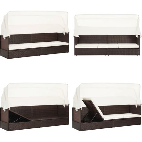 Gartensofa mit Sonnendach Poly Rattan Braun - Gartensofa - Sonnenliege - Lounge Möbel - Outdoor Möbel - Rattan Gartenmöbel - Home & Living (1/5)