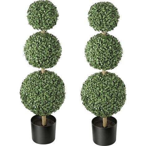 Mophorn Topiario de boj artificial triple de 914 mm, juego de 2, decoración verde, árboles sintéticos de PE de alta calidad, planta decorativa para interiores y exteriores durante todo el año (1/5)