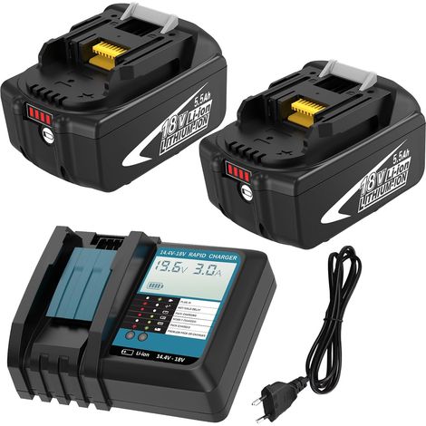2 Packs Batteries 18V 5,5Ah pour Makita + 3A LCD Chargeur Rapide DC18RF (1/5)