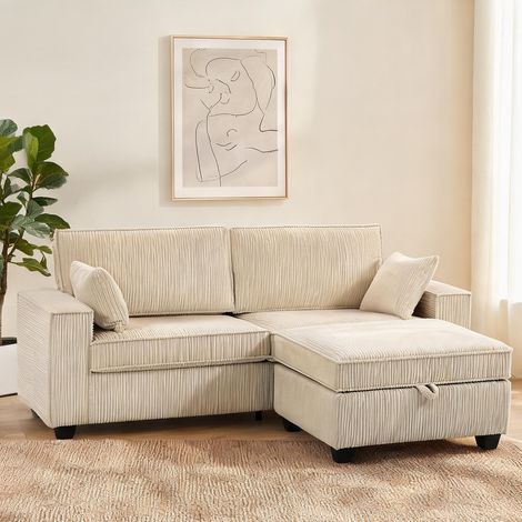 Canapé beige en velours côtelé 100 polyester 216 x 151 x 94 cm (1/5)