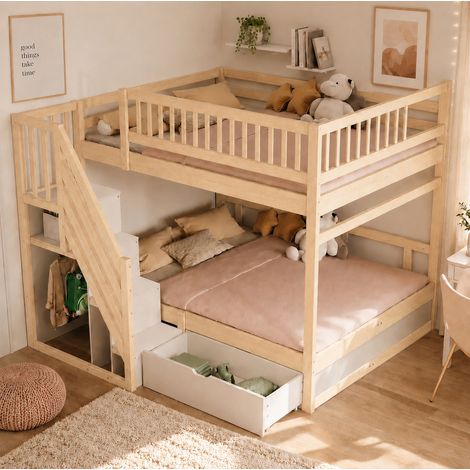 Lit superposé 140x200 en bois avec rangement HAVRYA (1/5)