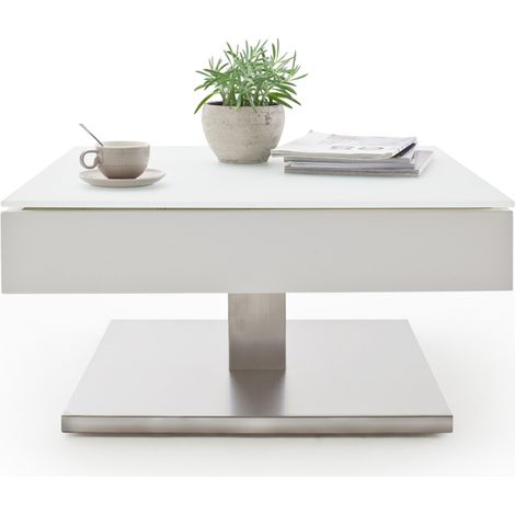 Table basse pivotant avec plateau en verre blanc mat - L75 x H38 x P75 cm -PEGANE-