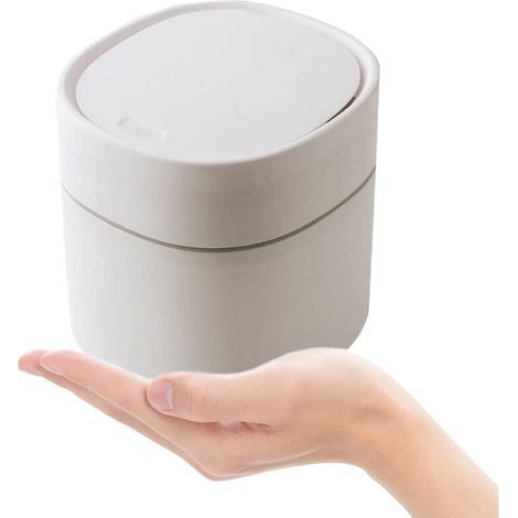 Mini Poubelle avec Couvercle,2 Litres,Petite Poubelle pour Bureau,Coiffeuse,Table de Chevet,Etc Polypropylène(Blanc,13x13x14cm) (1/4)