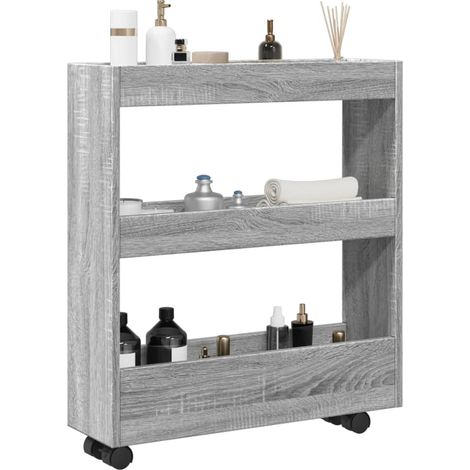 Carro de almacenaje estrecho 3 niveles madera gris Sonoma vidaXL