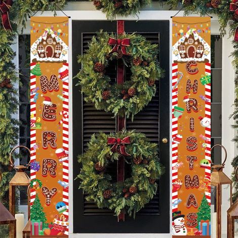 Bannière De Porte De Noël - Homme En Pain D'Épices Illuminé - Décoration Murale Extérieure Intérieure - 2 Pièces (1/5)