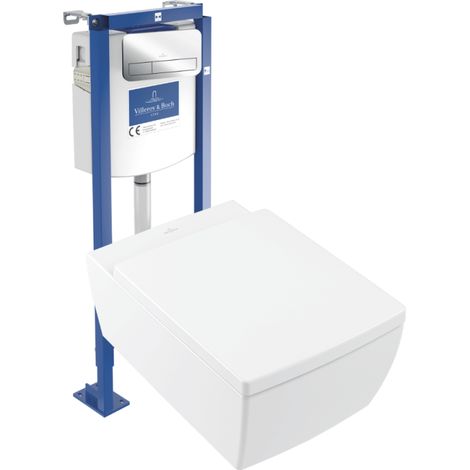 Pack inodoro suspendido sin cerco VILLEROY ET BOCH Memento 2.0 + asiento + placa cromada + estructura VILLEROY ET BOCH (1/5)