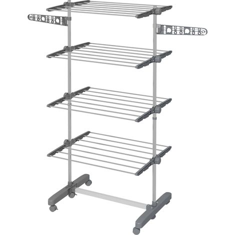 Stendino Verticale con 4 Ripiani Regolabili, in Acciaio e Plastica, 142x55x172 cm, Grigio e Argento