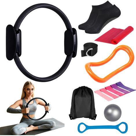 Ensemble de 14 pièces pour pilates, kit avec balle de yoga, anneau de pilates, bande de résistance, sangle de yoga, chaussettes de préhension pour pilates, kit pour la maison (1/5)