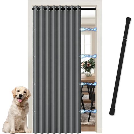 Rideau de Porte sans Perçage avec Tringle Télescopique Incluse - Installation Facile et Rapide pour Porte Pliante - Idéal Rideau de Séparation pour Pièce, Gris (1/5)