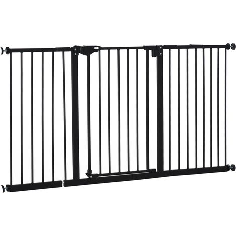 Cancello di sicurezza per animali porte corridoi 148 x 76,2 x 5 cm chiusura automatica senza foratura moderno in metallo nero 210007411