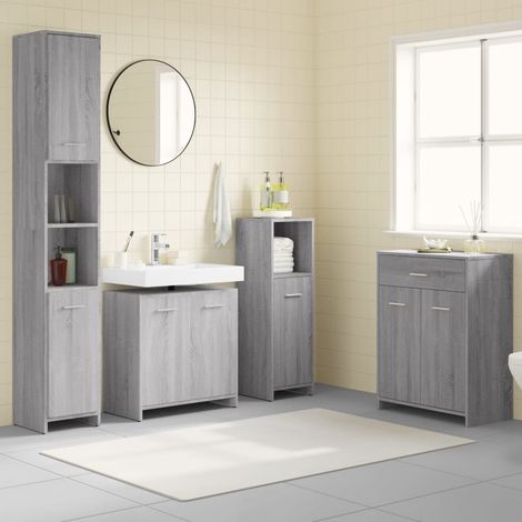 Ensemble de meubles de salle de bain 4 pcs - Mobilier de salle de bain - Sonoma gris BV790955 - BonneVie (1/5)
