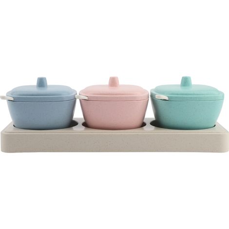 Pot à épices en paille de blé, pot à poivre et sel, pour la cuisine domestique (rose + vert + bleu) (1/5)
