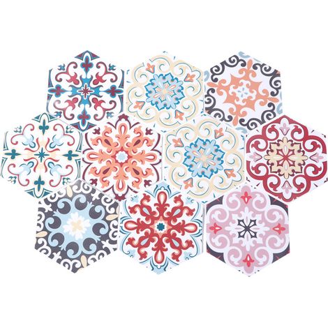Beyamis Autocollants céramique hexagonaux – lot 10, imperméables, antidérapants, DIY (1/5)