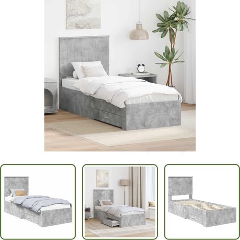 vidaXL Bois d'ingénierie - Cadre de lit Gris Béton et Argent 70 x 190 cm Bois d'ingénierie (1/5)