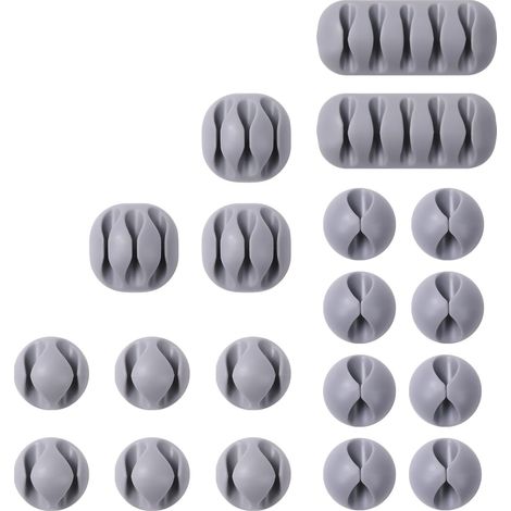 Clips Câble Organisateur Bureau, Cable Clips Support de Câble, Attache-Câble Rangement Cordon de Bureau pour Câbles de Chargeur, Souris, Écouteur, Téléphone (Gris, 20pcs)