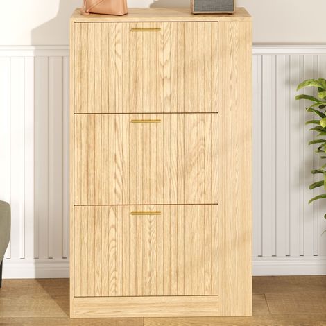 Armoire à chaussures moderne bois trois portes grande capacité,étagères ouvertes modulables élégante et pratique pour entrée.