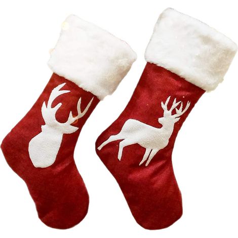 Calcetines navideños, juego de 2 calcetines de 46 cm, con puño ancho de felpa, para decorar fiestas navideñas en familia. (1/5)