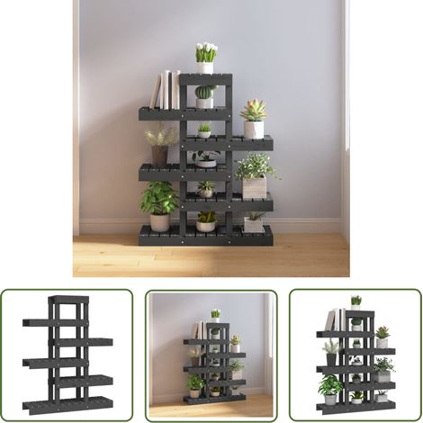 The Living Store Pflanzenständer Grau 85x25x109,5 cm Massivholz Kiefer - Blumenständer - Holzkiste - Pflanzenregal - Balkonmöbel - Gartenmöbel (1/5)