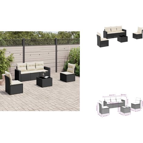 Salon de jardin 6 pcs avec coussins noir résine tressée - Ensemble Salon De Jardin - Meuble De Jardin - Canapé D'extérieur - Résine Tressée - Rotin Synthétique (1/3)