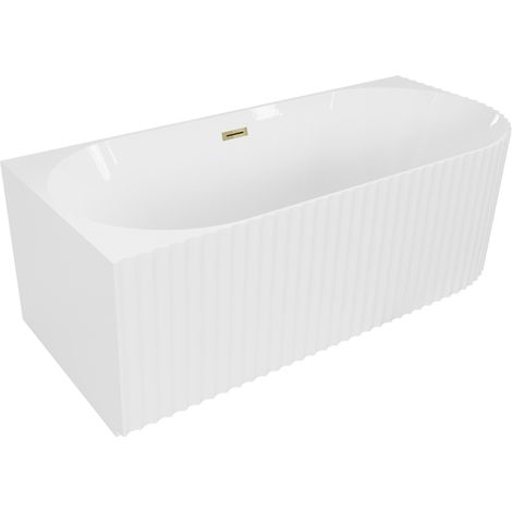Mexen Gia baignoire autoportante d'angle cannelée gauche 170 x 80 cm, blanc brillant, trop-plein doré - 52701708000L-50 (1/3)