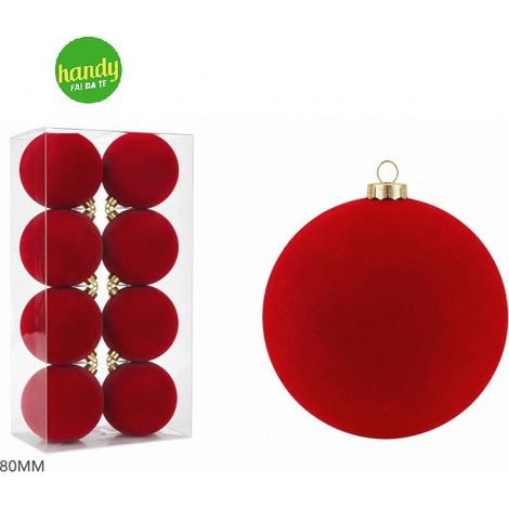 Set 8 Palle di Natale General Trade Rosse Lisce in Velluto Ø80 mm