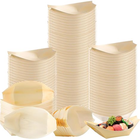 500 Pièces Coupelles en Bambou en Forme de Bateau, Barquettes Alimentaires Jetables Écologiques, Bateau Barquette Alimentaire Bols pour Amuse-Bouches, Sushi, Buffets, Mariages et Fêtes - 11 x 6,5 cm (1/5)