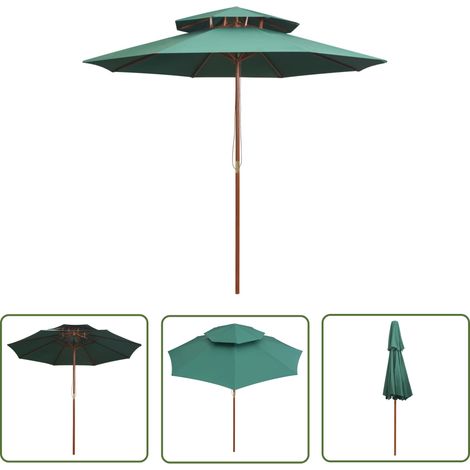 Parasol de Jardin/Parasol de terrasse 270 x 270 cm Poteau en bois Vert 50072 (1/5)