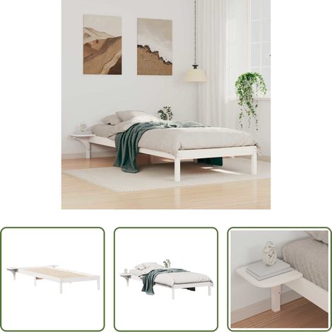 vidaXL Kiefernhölz -  Bettgestell mit Nachttischen Weiß 100 x 220 cm (1/5)