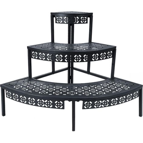 Escalier à fleurs en métal à 3 niveaux - Étagère pour plantes - Étagère à plantes - Support pour plantes - Support pour jardin, balcon, intérieur et extérieur - Multifonction - Grande capacité - Rond (1/5)