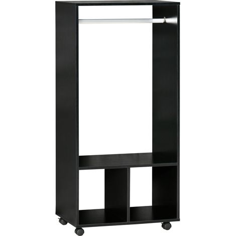 Armoire penderie étagère 2 niches penderie 4 roulettes pivotantes dim. 60L x 40l x 128H cm Coloris Noir (1/5)