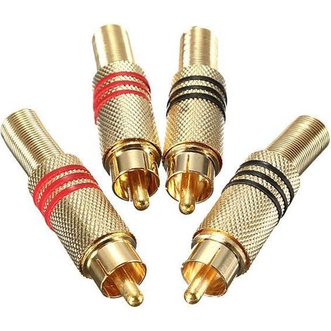 MEI 4Pcs Plaqué Ou RCA Fiche Connecteur Phono Mâle Plug à Souder Audio Vidéo Câble (1/4)