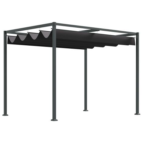 Pergola de jardin avec toit coulissant, 298x213x221 cm, polyester, noir/gris, pour jardin et terrasse. Installation sur site.