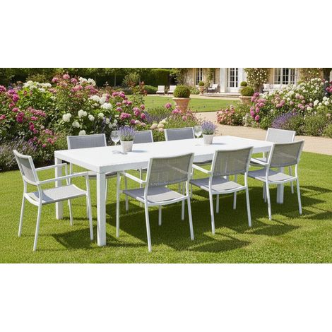 Tavolo da Esterno - 10 Posti Meccanismo Estensione Allunga Centrale, Bianco, -, 150x90x72h cm Aregua