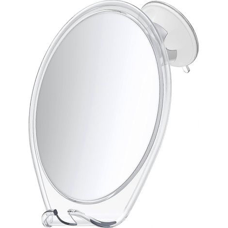 Miroir de douche anti-buée avec ventouse, support pour rasoir rotatif, miroir de salle de bain (blanc) (1/4)