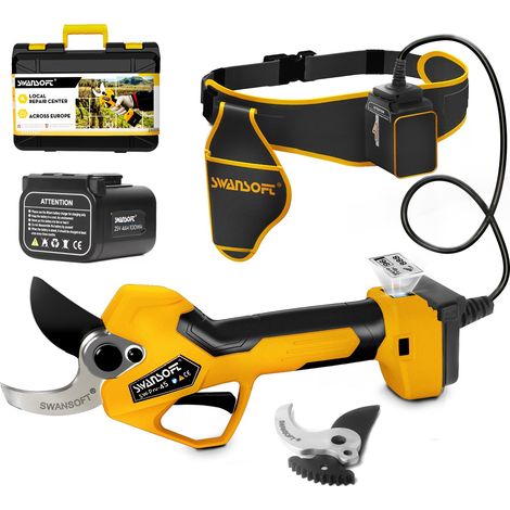 SWANSOFT Professionelle Akku-Astschere 45 mm, elektrische astschere mit progressiver und einstellbarer Klingenöffnung, 25V 2x4 Ah, 1150W Leistungsstarke Akku-Schere für Weinberge und Obstgärten PRU-45 (1/5)