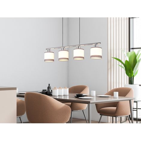 LED Balkenpendelleuchte 4-flammig mit Stoffschirmen in Weiß/Grau, Breite 75cm (1/5)