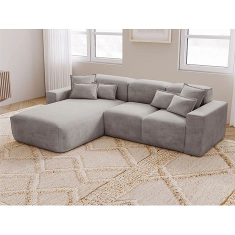 Canapé D'angle Méridienne Gauche Leni Tissu Tressé Gris (1/5)