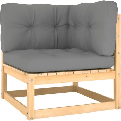 Canapé d'angle de jardin Fauteuil relax Canapé d'extérieur avec coussins gris Bois de pin massif MJU2517 (1/5)