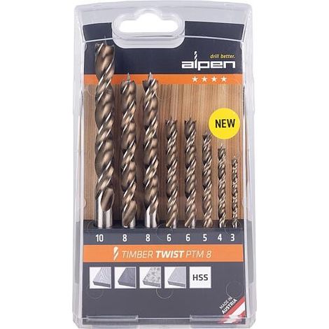 Jeu de forets hélicoïdaux en bois TIMBER TWIST, 8 pièces : 1x diamètre 3,4,5,10 mm, 2x diamètre 6,8 mm (1/2)