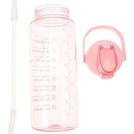 Gourde de sport de 2000 ml avec paille, grande capacité, en plastique rose, pour le fitness, les activités de plein air (1/5)