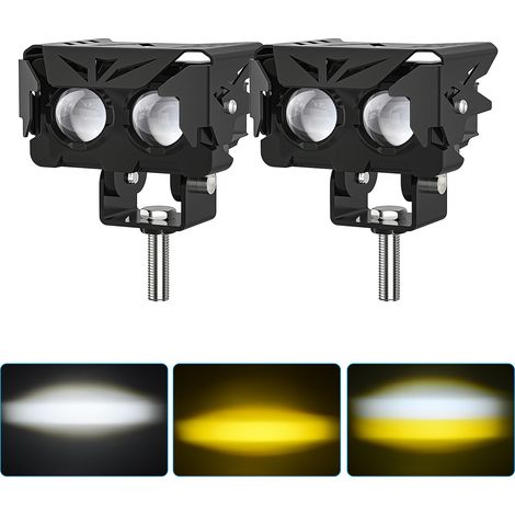 Phares antibrouillard LED pour moto, 120 W, projecteurs LED blancs et ambrés, remplacement pour Jeep, moto, tracteur, camion, VTT, UTV, SUV, bateau (lot de 2)