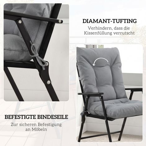 Coussin de chaise extérieur avec dossier et sangles, rembourrage imperméable pour intérieur et extérieur, gris clair (1/4)
