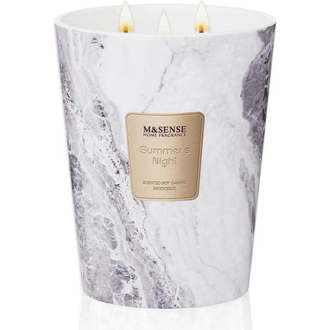 Duftkerze im Glas 990g Sommernacht Sojawachs 150h Brenndauer 3 Dochte Marmoroptik
