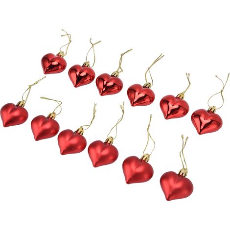 12 Cœurs Décoratifs de Noël Rouge, Accroches Créatives pour Sapin et Guirlande (1/5)