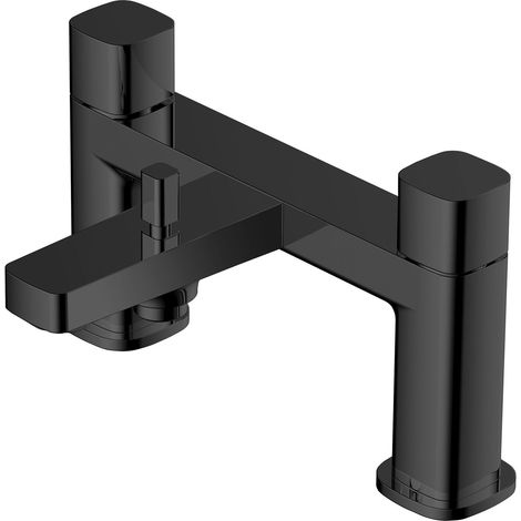 RAK Petit Square Matt Black Deck Mounted Bath Shower Mixer Tap - RAKPES3005B (1/2)