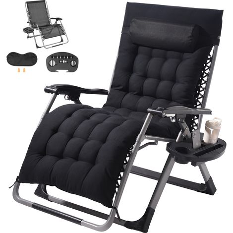 VEVOR Poltrona Relax a Gravita Zero Reclinabile 825 mm, Lettino Relax da Giardino Cortile, Lettino Antigravita Regolabile con Cuscino, Poggiatesta, Poggiapiedi, Portabicchieri Carico 226,8 kg, Nero