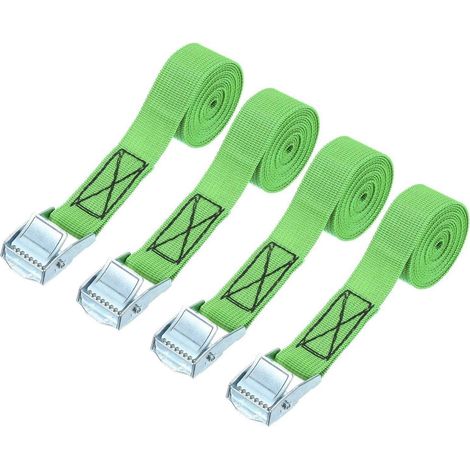 Spanngurte 4er Set mit Nockenschnalle, 2,5cm x 1,5m, bis 250kg, Grün