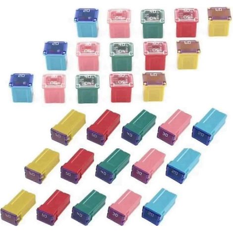 Boîte de 30 fusibles PAL mini en cuivre longs femelles 20A-60A, kit de fusibles mini carrés, fusibles automobiles combinés. (1/5)